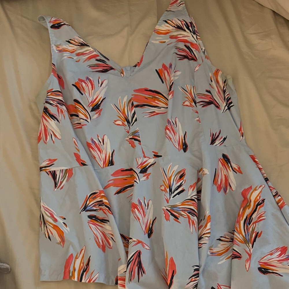 Elegant Floral V-Neck Blouse - Blue and Pink